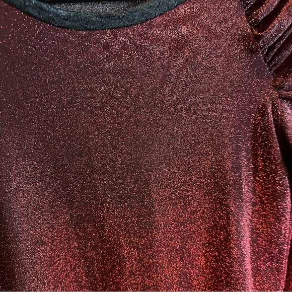 Red glitter shiny blouse trim lace handmade - Picture 2 of 7